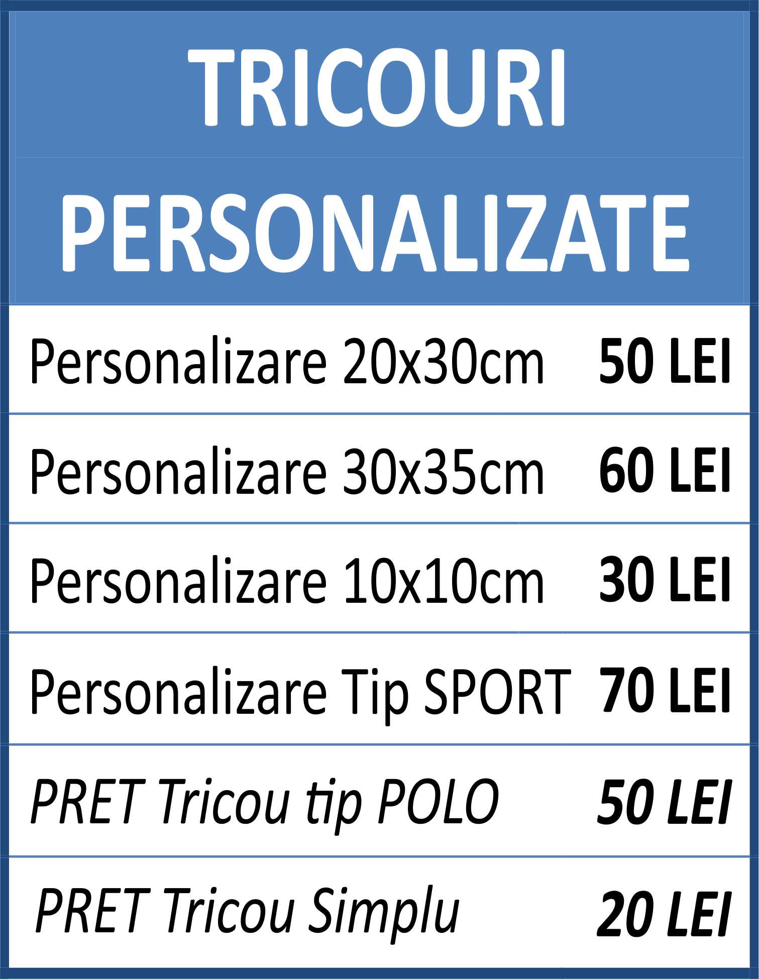 Preturi Personalizare Tricouri DTF Print Shop